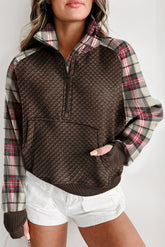 LIZAKOSHT  -  Plaid Half Zip Long Sleeve Sweatshirt